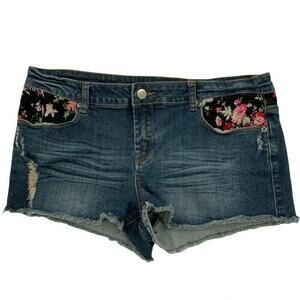 Forever 21 Shorts Womens Size 30 Floral Patched Distressed Cut Out Pockets Denim